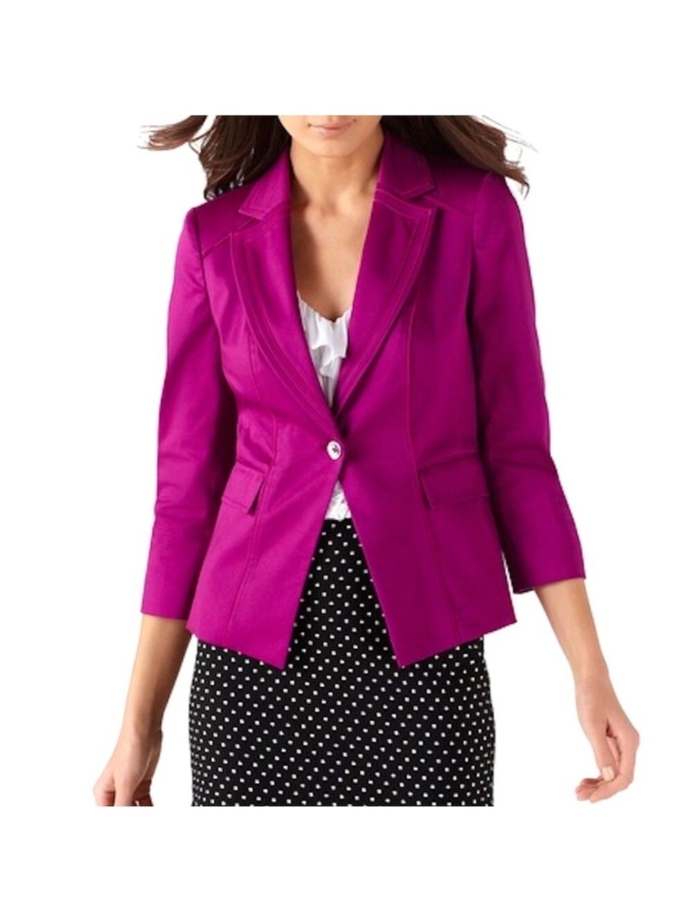 WHITE HOUSE BLACK MARKET Women's Jacket Size 6 3/4 Sleeve Blazer Magenta